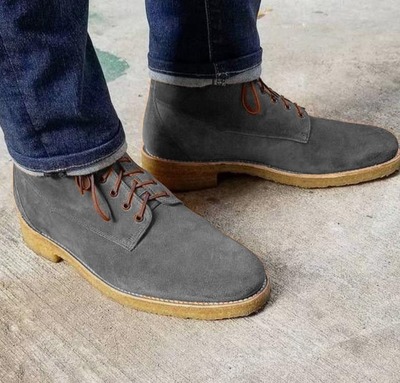 New Handmade Grey Chukka In Suede Lace Up Formal Wear Boot