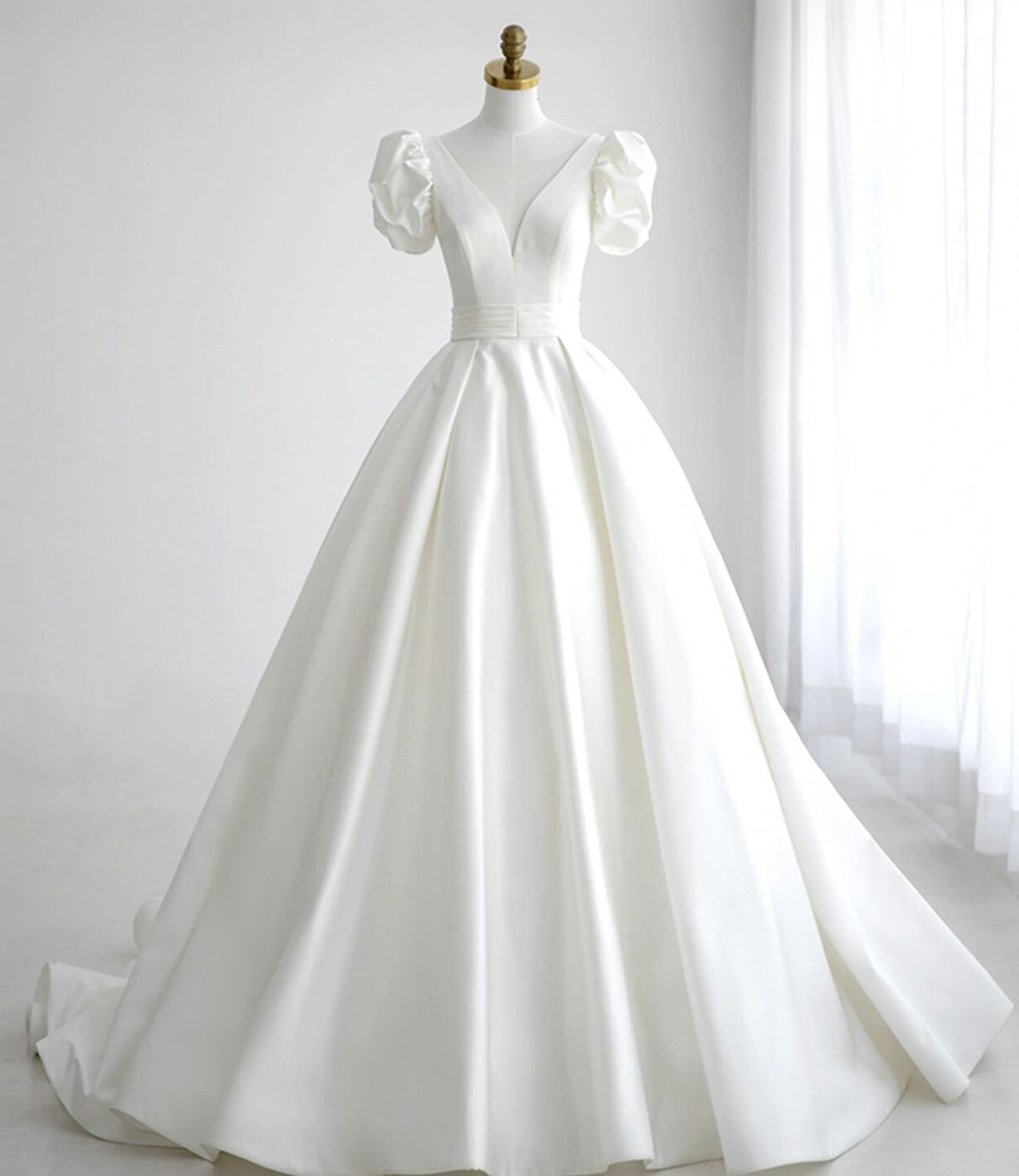 White satin long prom dress white evening dress