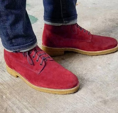 Hot Sale Handmade Berry Color Chukka In Suede Lace Up Formal Wear Boot
