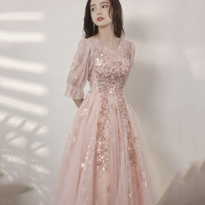 Pink tulle sequins short prom dress homecoming dress - Thumbnail 1