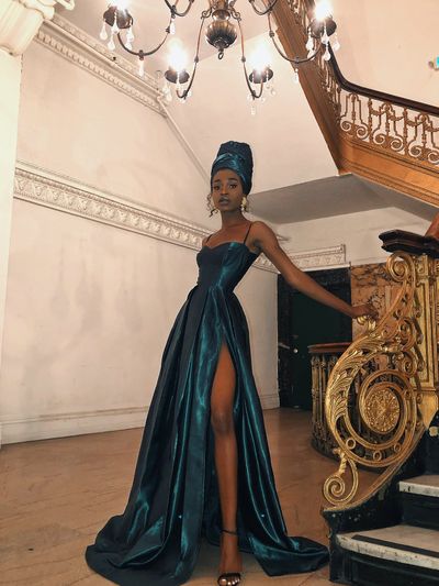 SP2029,Dark Green Prom Dress,Afirca Evening Dresses,Prom Dresses with Slit