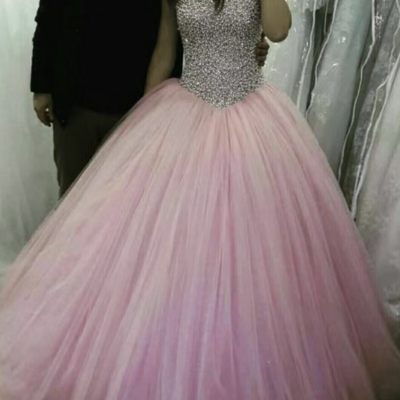 Pink prom dresses pageant gown with beaded - Thumbnail 3