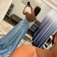 Cute Ball Gown Strapless Light Blue Satin Prom Dresses with 3D Flowers - Thumbnail 2