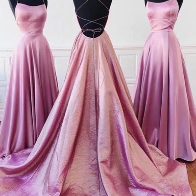 Pink prom dresses criss cross back - Thumbnail 3