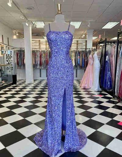 Mermaid Sparkle Lavender Sqeuined Prom Dress with Slit
