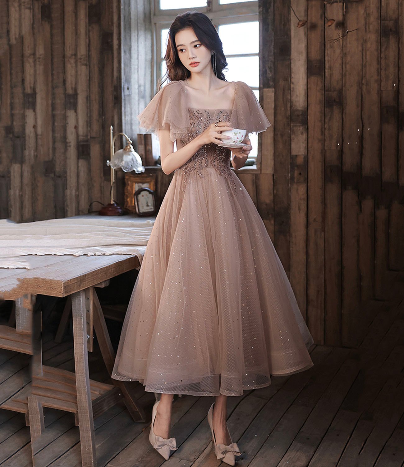 Cute tulle sequins short prom dress homecoming dress