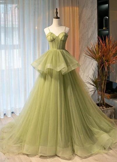Princess Sage Green Sweetheart Layers Tulle Long Party Dress