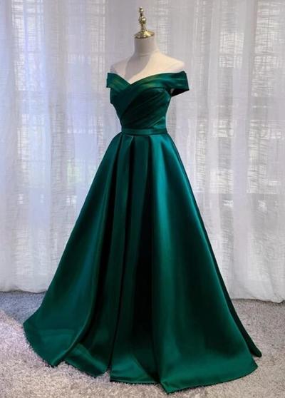 Beautiful A-line Floor Length Green Satin Long Party Dress, Prom Dress