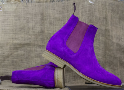 Handmade Men Purple Chelsea Boots, Men Ankle Suede Boots