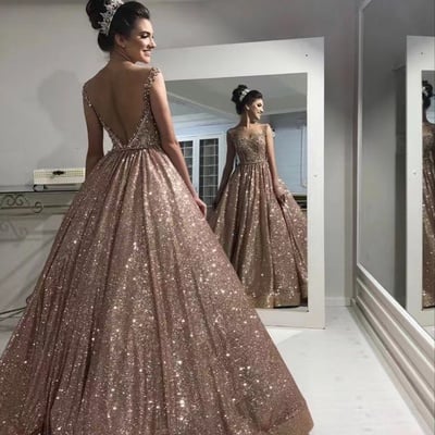 Prom dresses v neck sparkly - Thumbnail 4