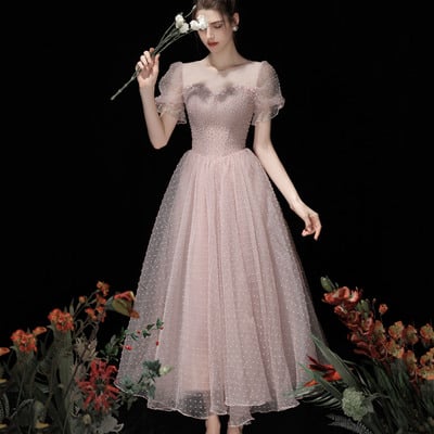 Pink tulle sequins short prom dress homecoming dress - Thumbnail 3