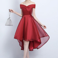 Burgundy A line short prom dress cute evening dress - Thumbnail 1