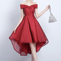 Burgundy A line short prom dress cute evening dress - Thumbnail 2