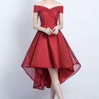 Burgundy A line short prom dress cute evening dress - Thumbnail 3