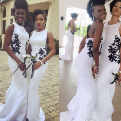 White prom dresses mermaid with black appliqué lace - Thumbnail 3