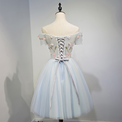 Cute tulle A line off shoulder short prom dress, homecoming dresses,793