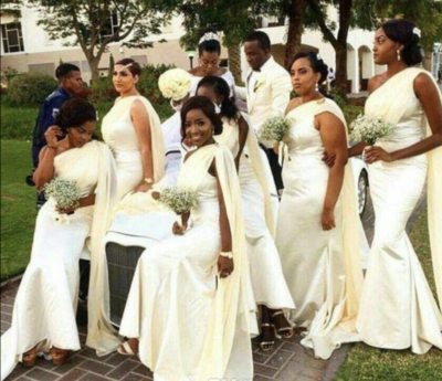 One Shoulder Bridesmaid Dresses with Watteau