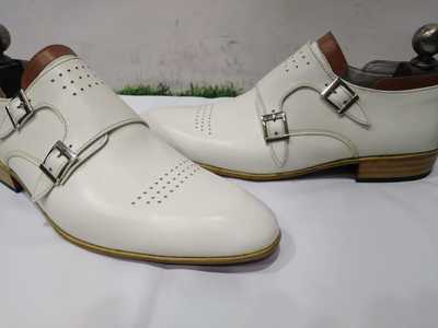 Best Dress Wear Men's Cow White Double Monk Strap Leather Formal Wear Shoes
