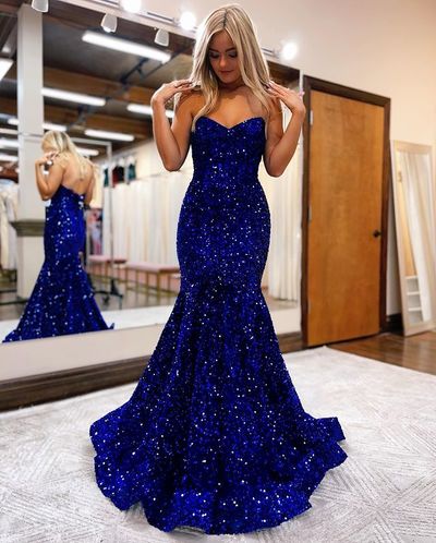 Stunning Mermaid Sparkly Velvet Sequins Prom Dresses