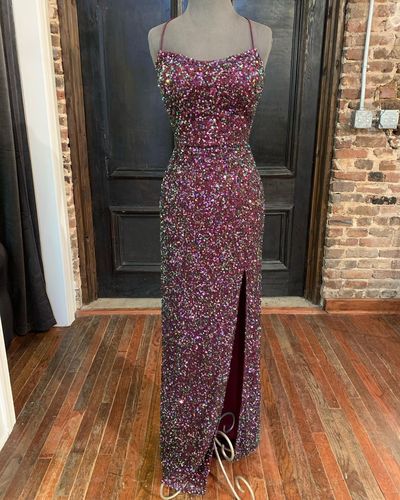 Beautiful Mermaid Scoop Neck Burgundy Sequin Long Prom Evening Dresses