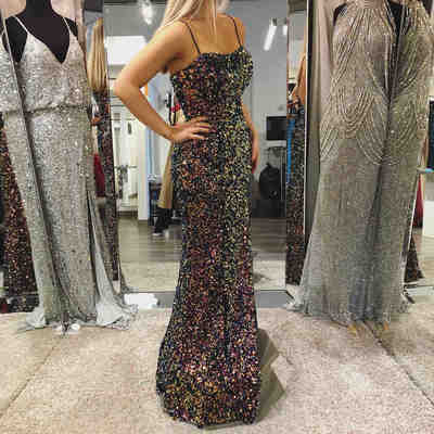 Lovely Mermaid Scoop Neck White Sequins Long Prom Evening Dresses with Cross Back