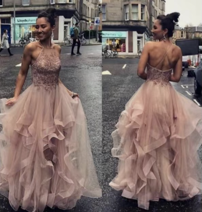 Halter Prom Dresses with Appliqué