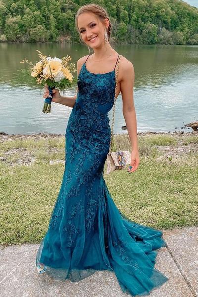 SP2057,Mermaid Backless Teal Lace Long Prom Dress,Teal Lace Formal Dress,Mermaid Teal Evening Dress