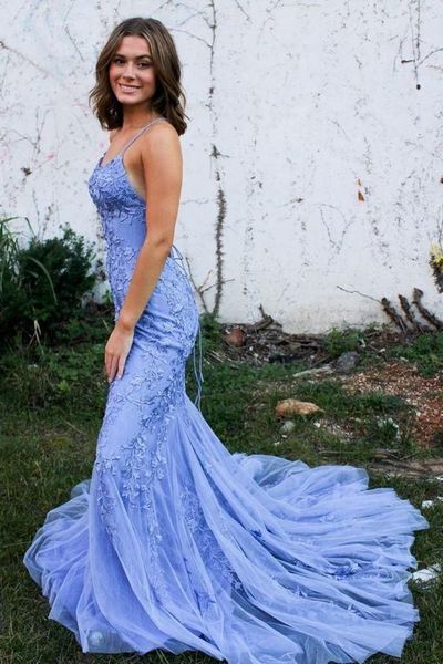 SP2060,Elegant blue prom dresses lace mermaid evening formal dress