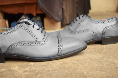 Trendy Men's Hand Stitch Grey Cap Toe Style Leather Shoes, Lace Up Formal Shoes