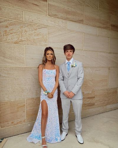 Sparkly Mermaid Scoop Neck White Sequins Long Prom Dresses with Slit