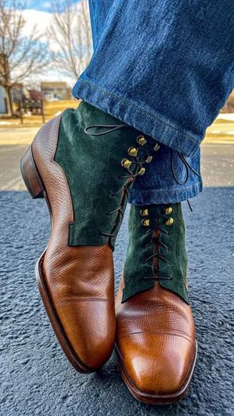 Awesome Wear Two Tone Ankle High Boot, Men's Leather Suede Lace Up Boot