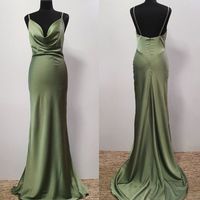 Stunning Mermaid Cowl Neck Army Green Long Prom Dresses - Thumbnail 1
