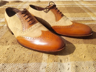 Decent Wear Men's Two Tone Oxfords Wingtip Brogue Leather Suede Lace Up Dress Shoes