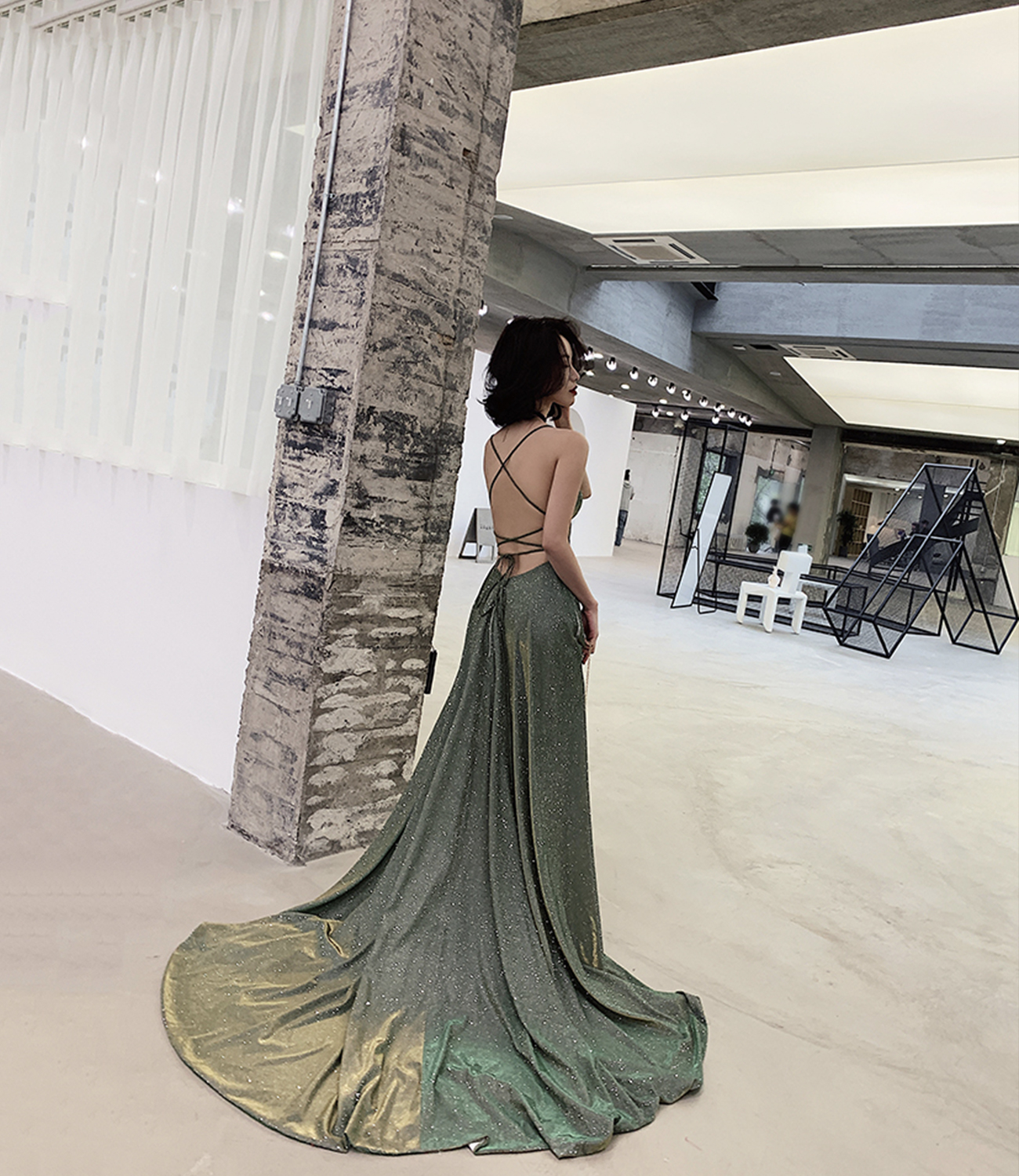 Shiny sequins long A line prom dress evening dress