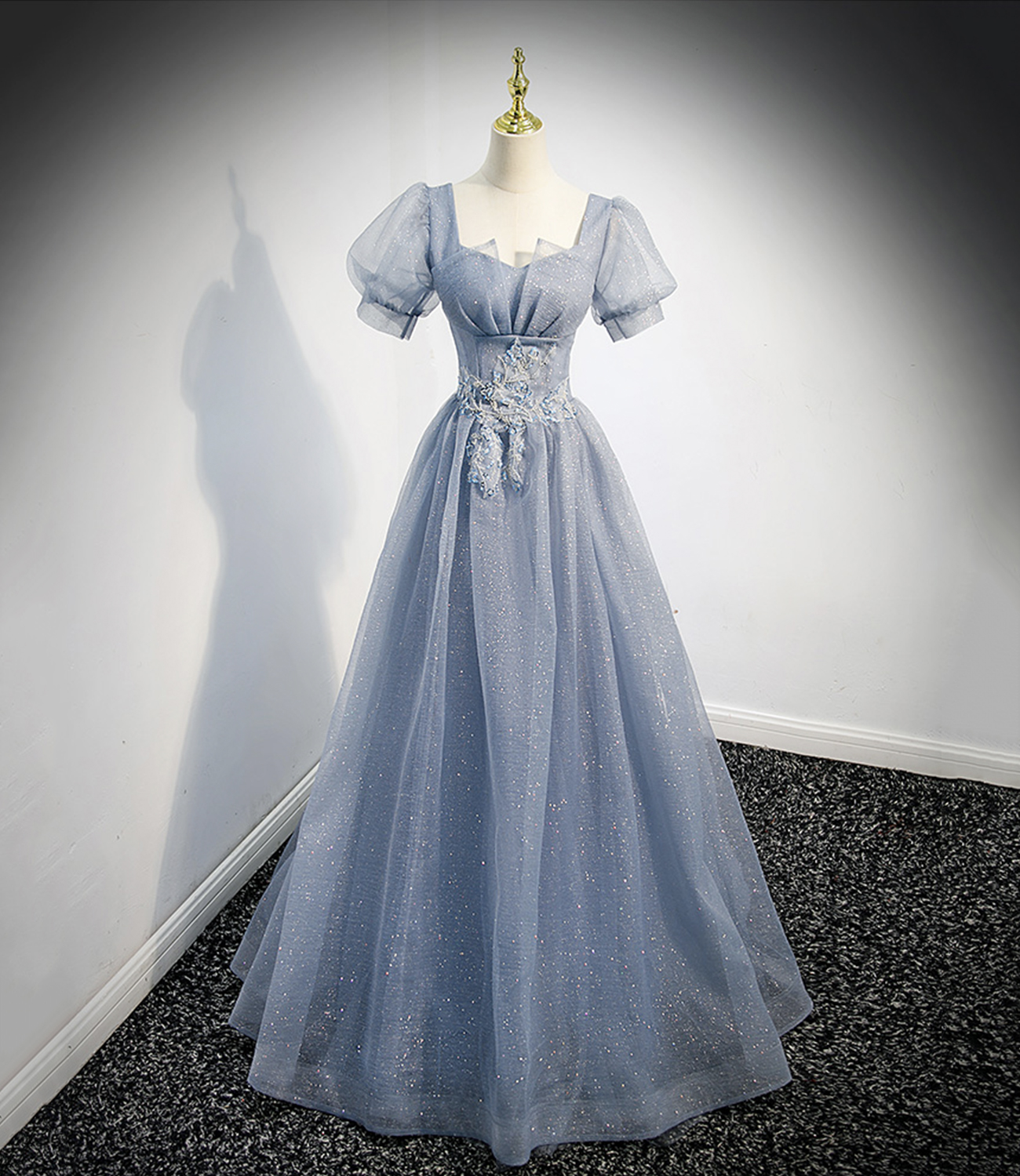 Cute tulle sequins long prom dress evening dress