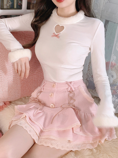 Cute Sexy Pastel White & Pink Fur Plush Sweaters Tops