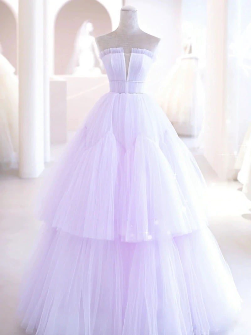 Purple A line tulle long prom dress, purple evening dress,BD202166