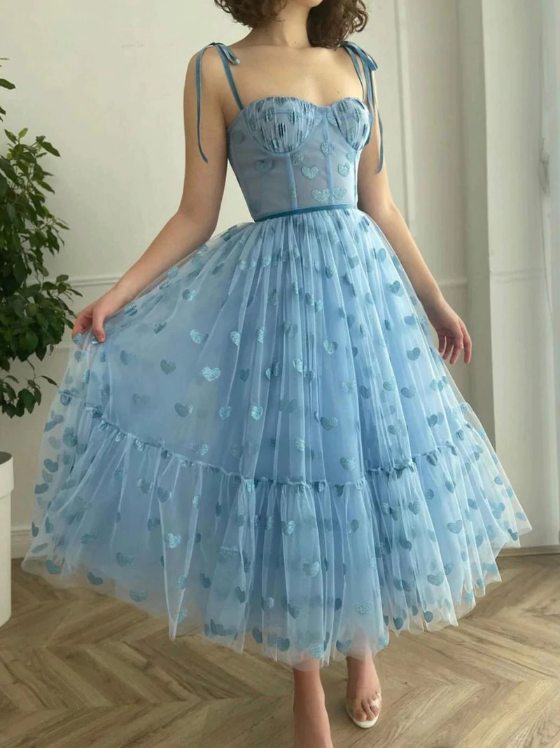 Blue sweetheart neck tulle prom dress, blue tulle formal dress,BD202169