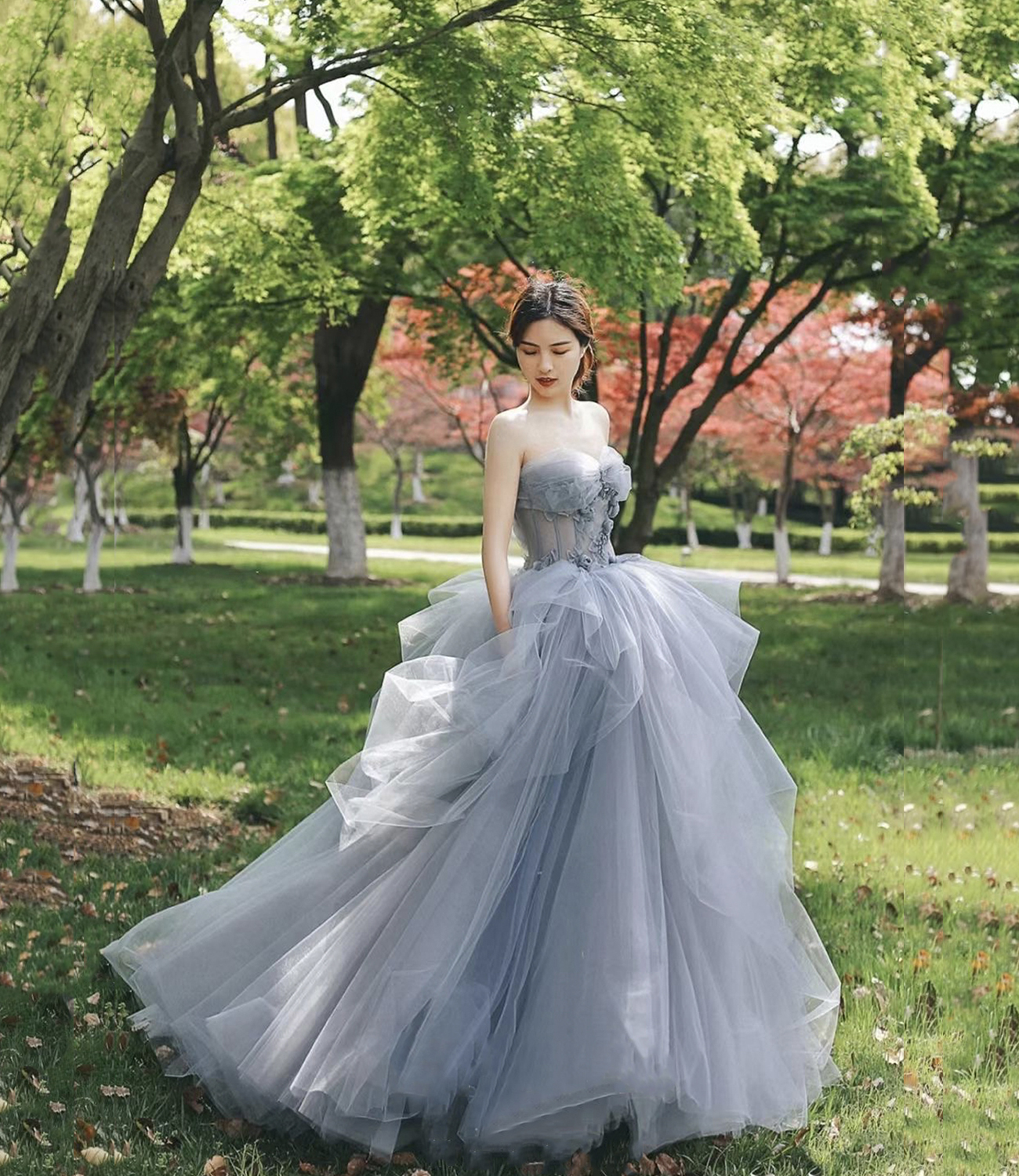 Cute tulle long A line ball gown dress formal dress