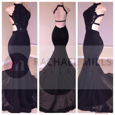 Modest Backless Black Mermaid Prom Dress,Formal Party Dress,Long Evening Gown,816