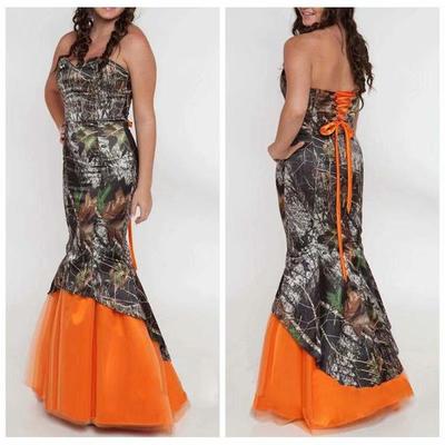 Plus Size Camo Wedding Dresses Mermaid Orange Tulle Strapless Lace-up Vestidos De Novia robes de mariée Country Bridal Party Gowns,1359