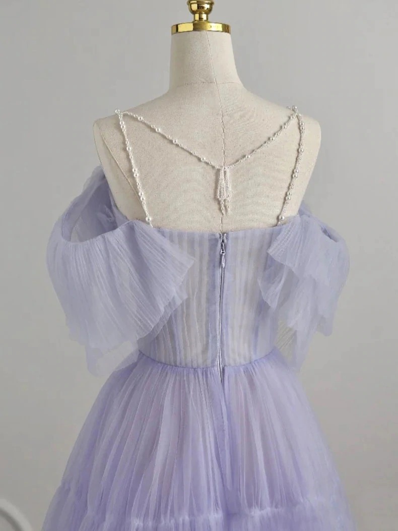 Purple tulle long prom dress, tulle evening dress,BD202217