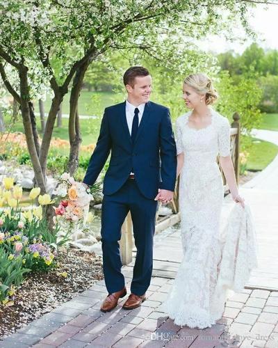 Full Lace Garden Wedding Dresses New Elegant Court Train Half Sleeve Mermaid Modest Wedding Gowns,827