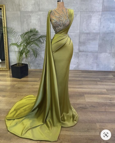 Light Olive Green Prom Dresses with Beading,1361