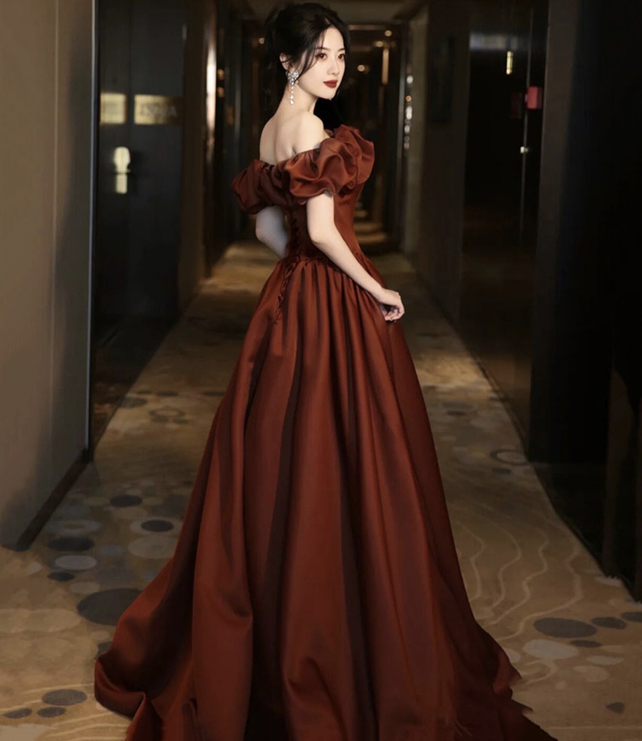 Simple satin long prom dress A line evening gown