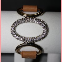 Silver Oval Bling Brown Leather Bracelet - Thumbnail 1