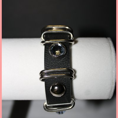 Silver & black leather stud bracelet