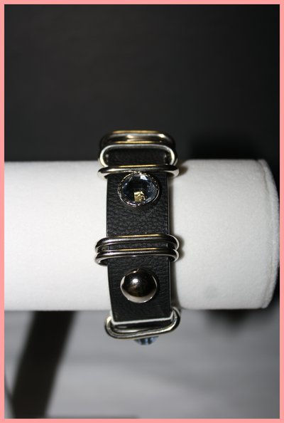 Silver & black leather stud bracelet