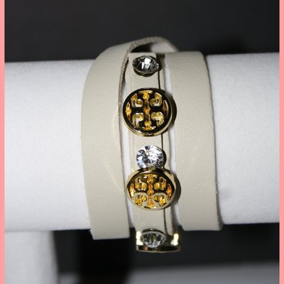 White leather & gold detail wrap around bracelet