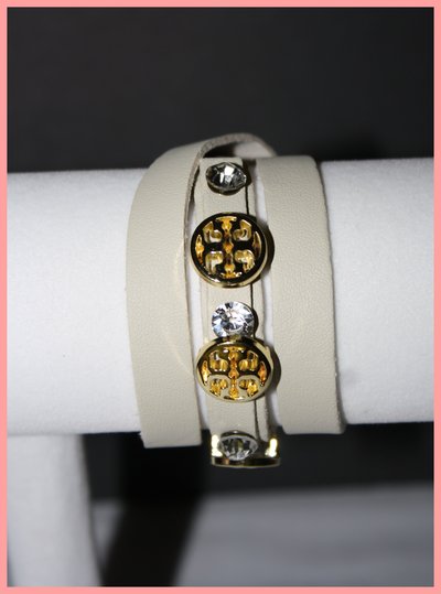 White leather & gold detail wrap around bracelet